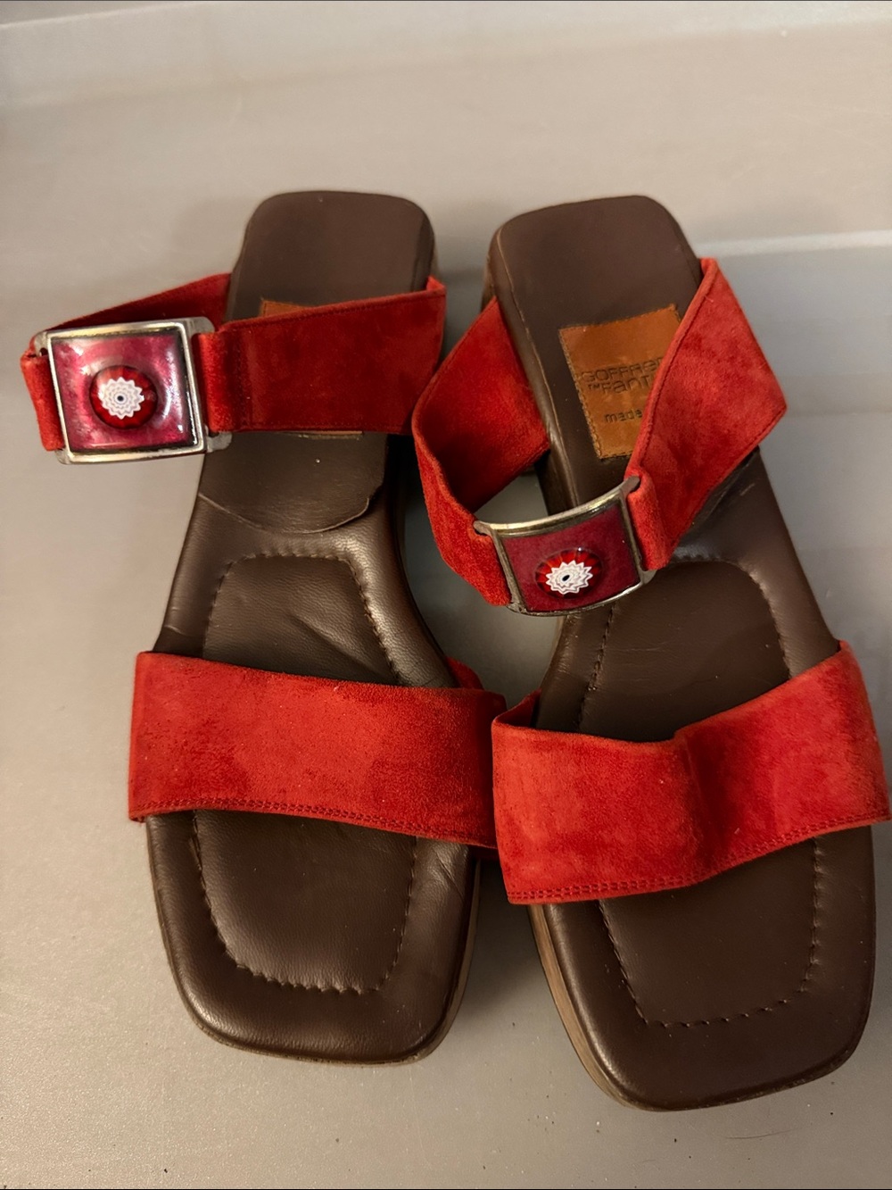 Vintage Goffredo Fantini Red Suede Slide Sandals